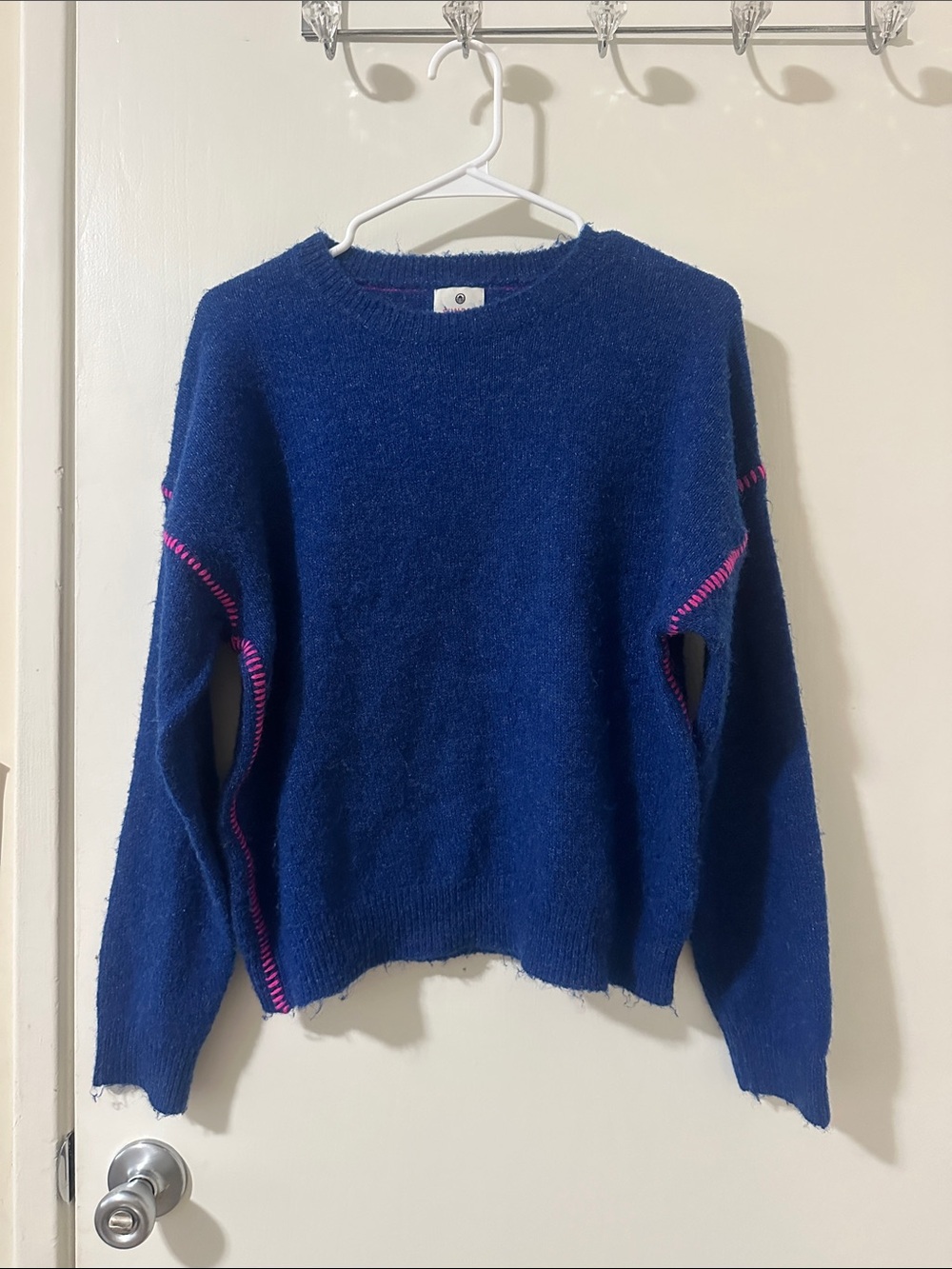Sundry Royal Blue Sweater with Pink Stitching